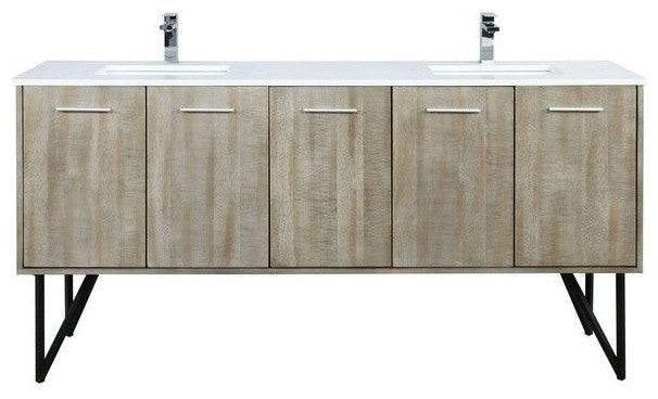 Lancy Modern 72" Rustic Acacia Double Sink Bathroom Vanity, Labaro Brushed Nicke