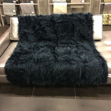 Gigi Luxurious Shaggy Faux Fur Throw Blanket, Indigo