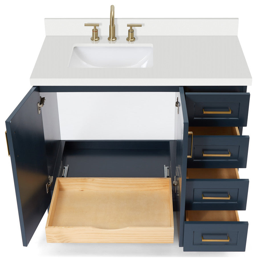 ARIEL Taylor 43" Left Offset Rectangle Sink Midnight Blue Vanity Quartz Top