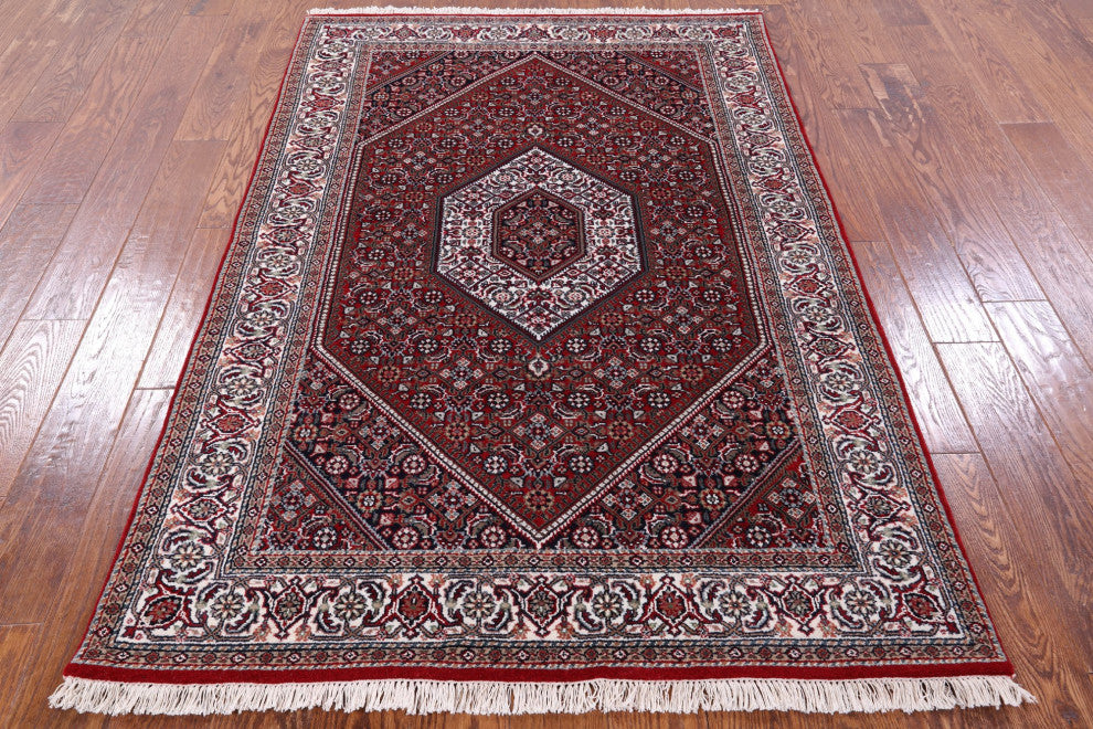 Fine Persian Bijar Hand Knotted Wool and Silk Rug 4' 1" X 6' 1" Q6726