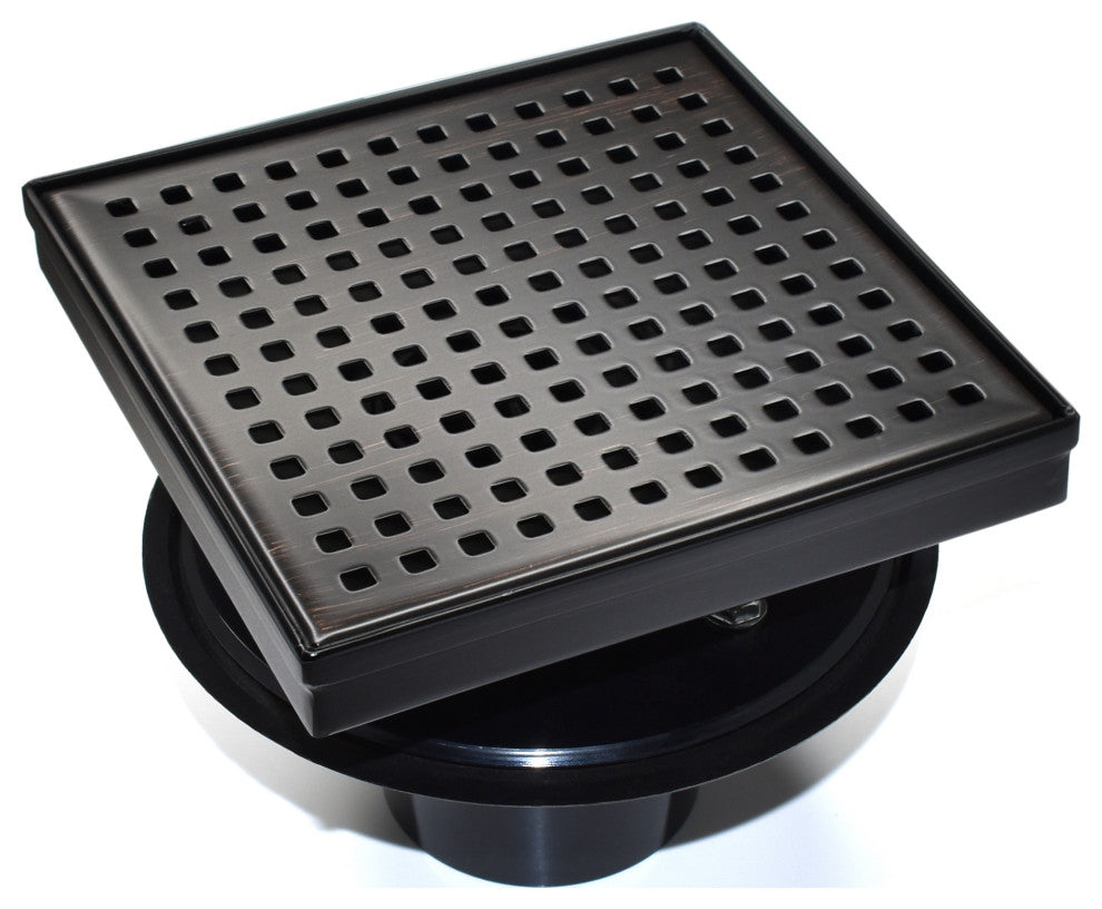 HEATGENE Square Shower Drain With Flat Cover and Base Flange, Venetian Bronze, 6