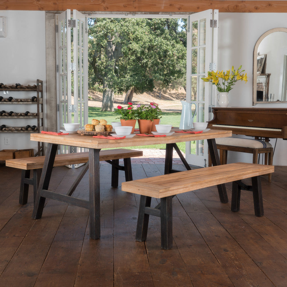 GDF Studio Arlington Brushed Gray Acacia Wood Dining Set