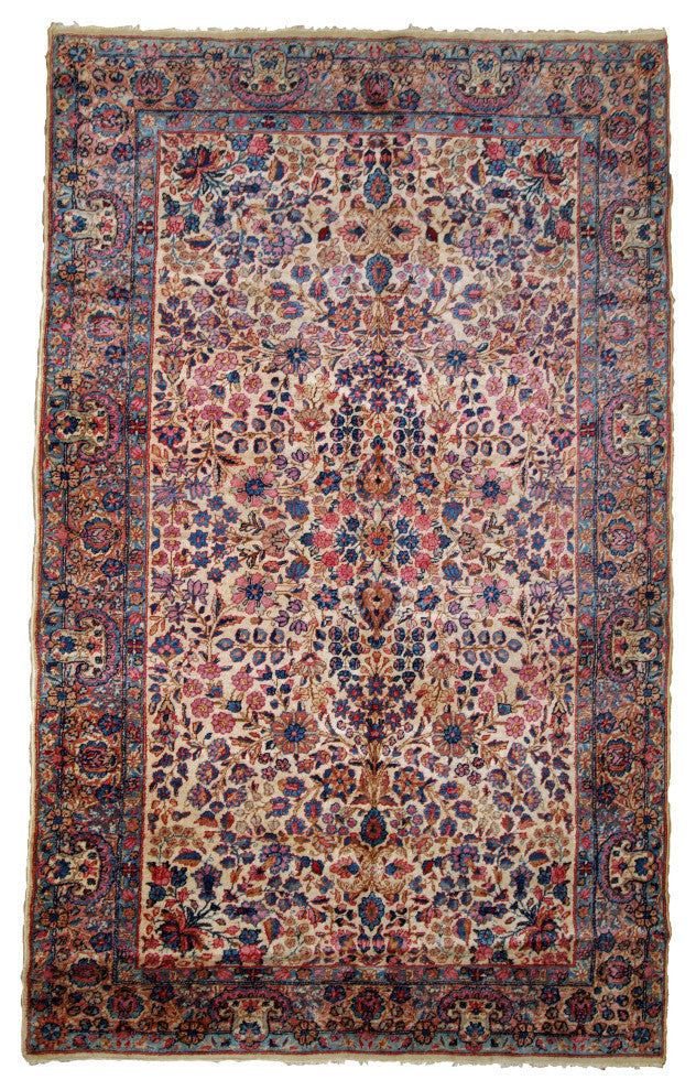 Handmade antique Persian Kerman rug 4.2' x 6.9' (128cm x 210cm) 1920s