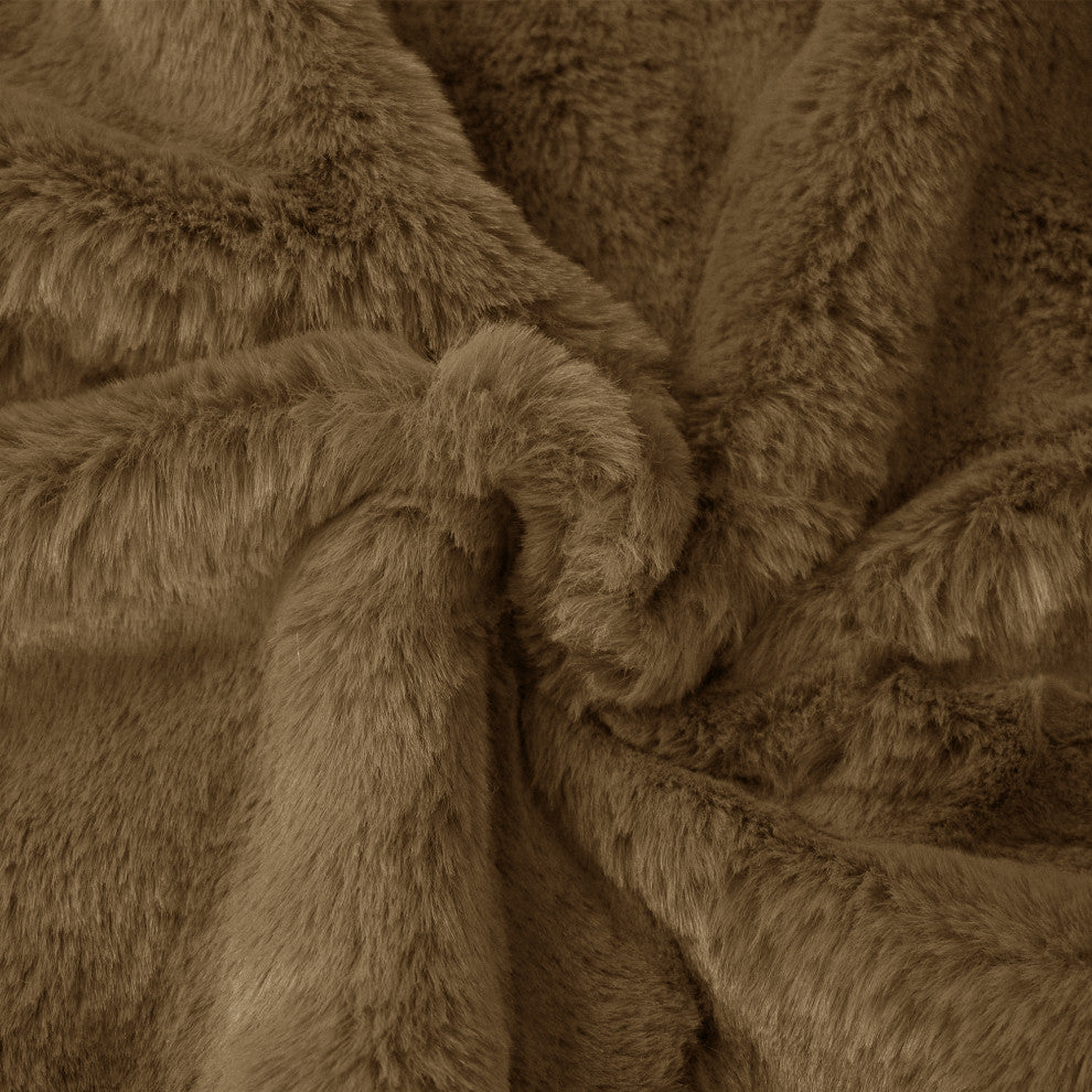 Solid Faux Fur Couch Throw Blanket, Brown