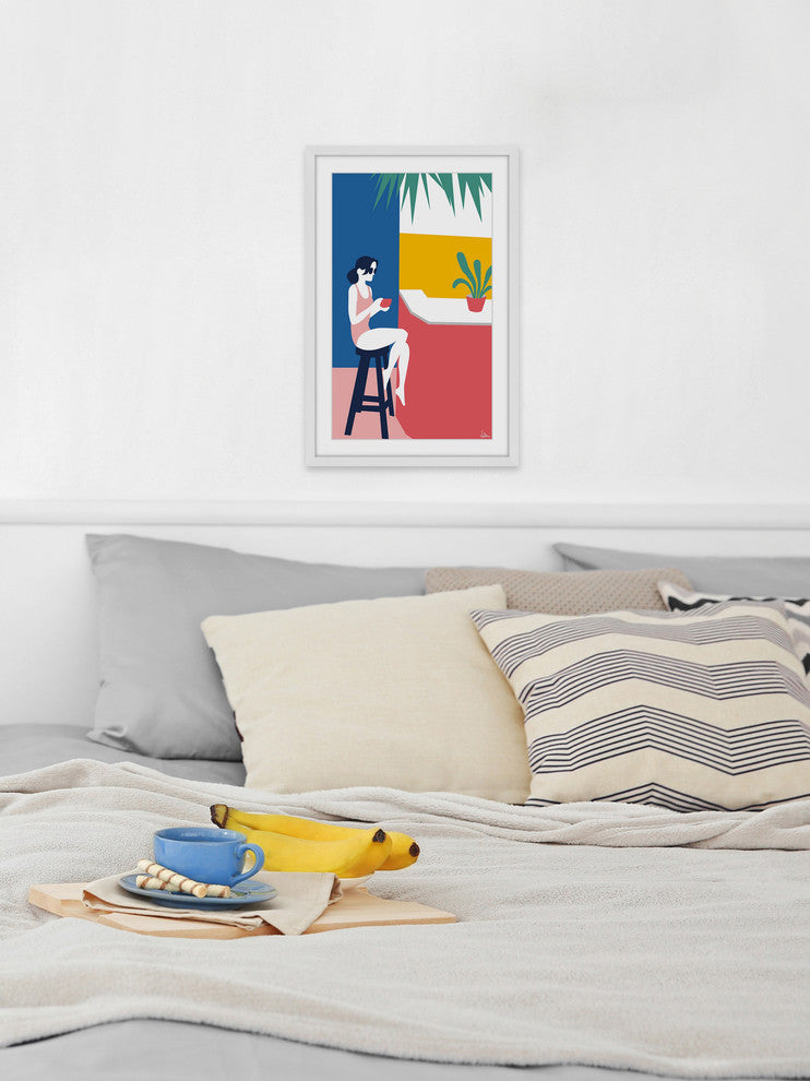 "A Lady at the Beach Bar" Framed Painting Print, 12"x18"