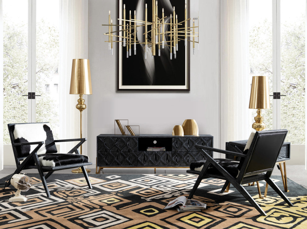 Modrest Hallam Black and White Cowhide Accent Chair