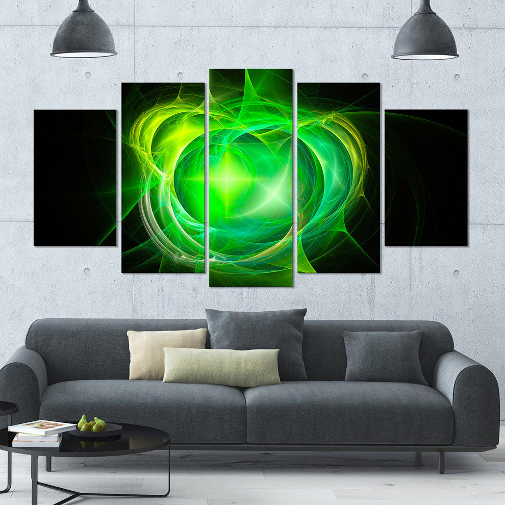 Green Fractal Explosion Supernova, Abstract Canvas Art Print, 60"x32", 5 Panels