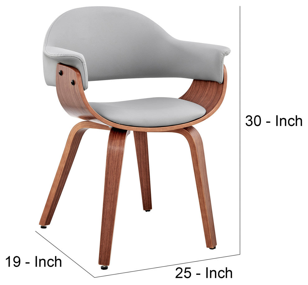 Benzara BM248272 Leatherette Dining Chair With Curved Seat, Gray and Brown