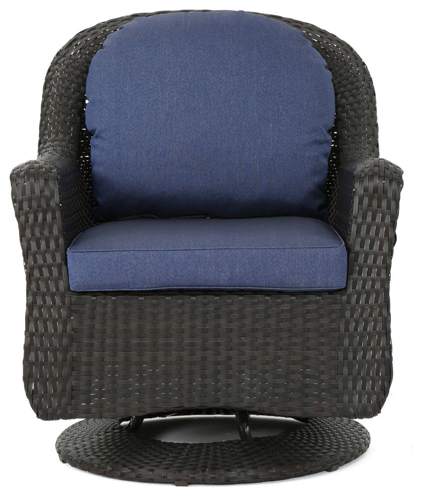 GDF Studio Linsten Outdoor Wicker Swivel Club Chairs With Cushion, Set of 2