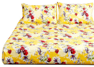 Sunshine Hummingbirds Floral Fitted Bed Sheet Set with Pillow Cases , Full