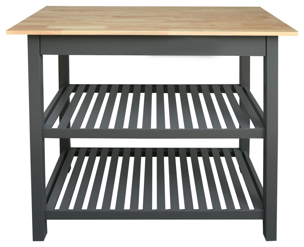 Kitchen Island With Solid Wood Top, Grey