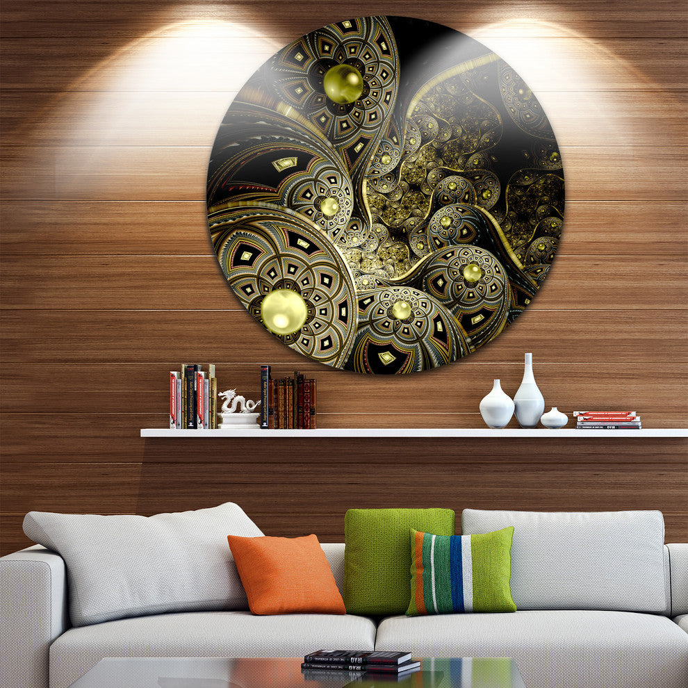 Symmetrical Gold Fractal Flower, Digital Floral Round Wall Art, 36"