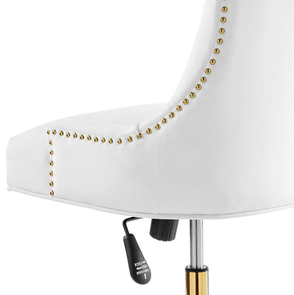 Computer Work Desk Tufted Chair, Velvet, Gold White, Home Business Office