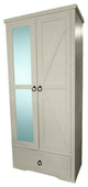 Farmhouse extra wide Solid Wood Armoire Wardrobe With Mirror, Medium