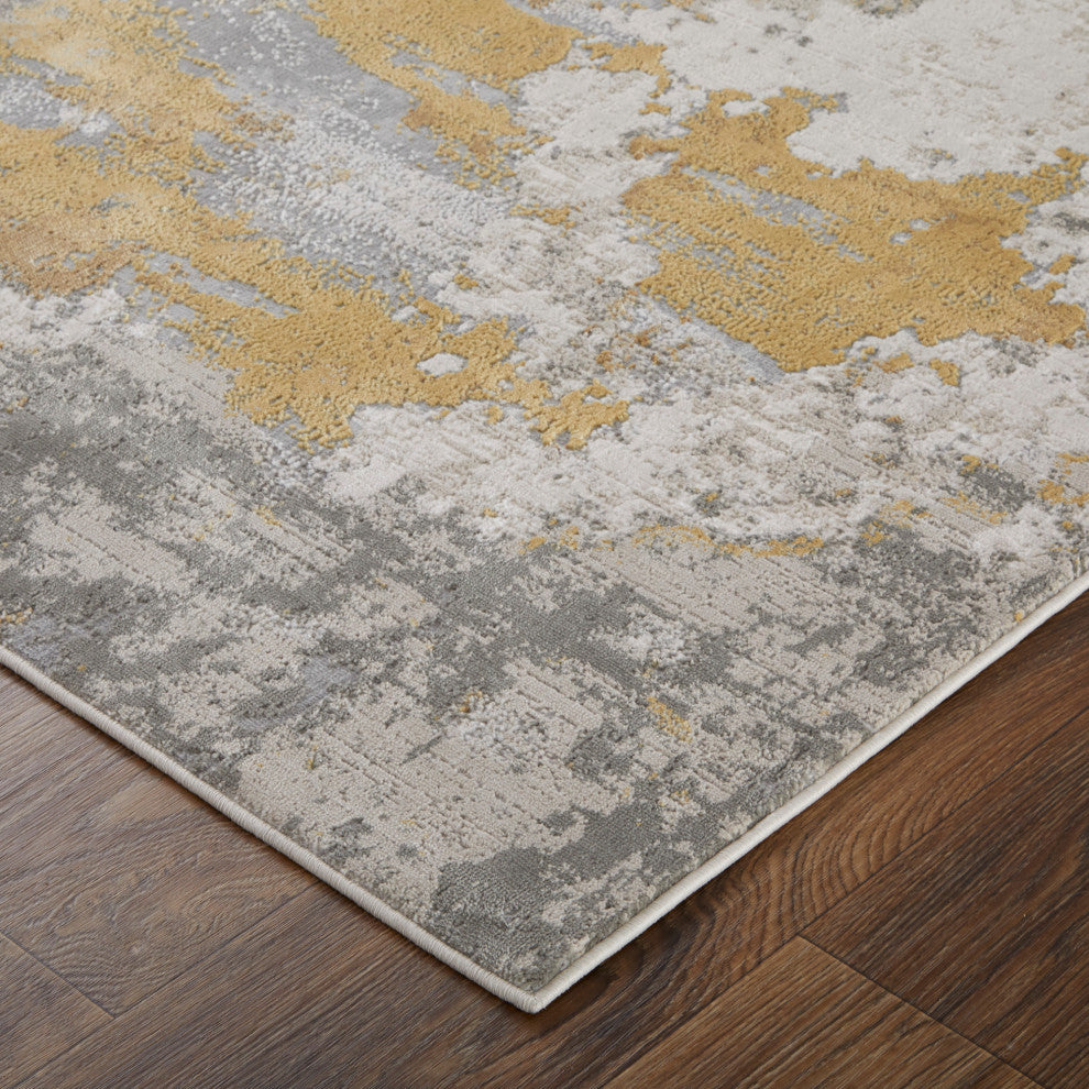 Weave & Wander Vanhorn Contemporary Watercolor Rug, Gold/Birch, 2'10"x7'10"
