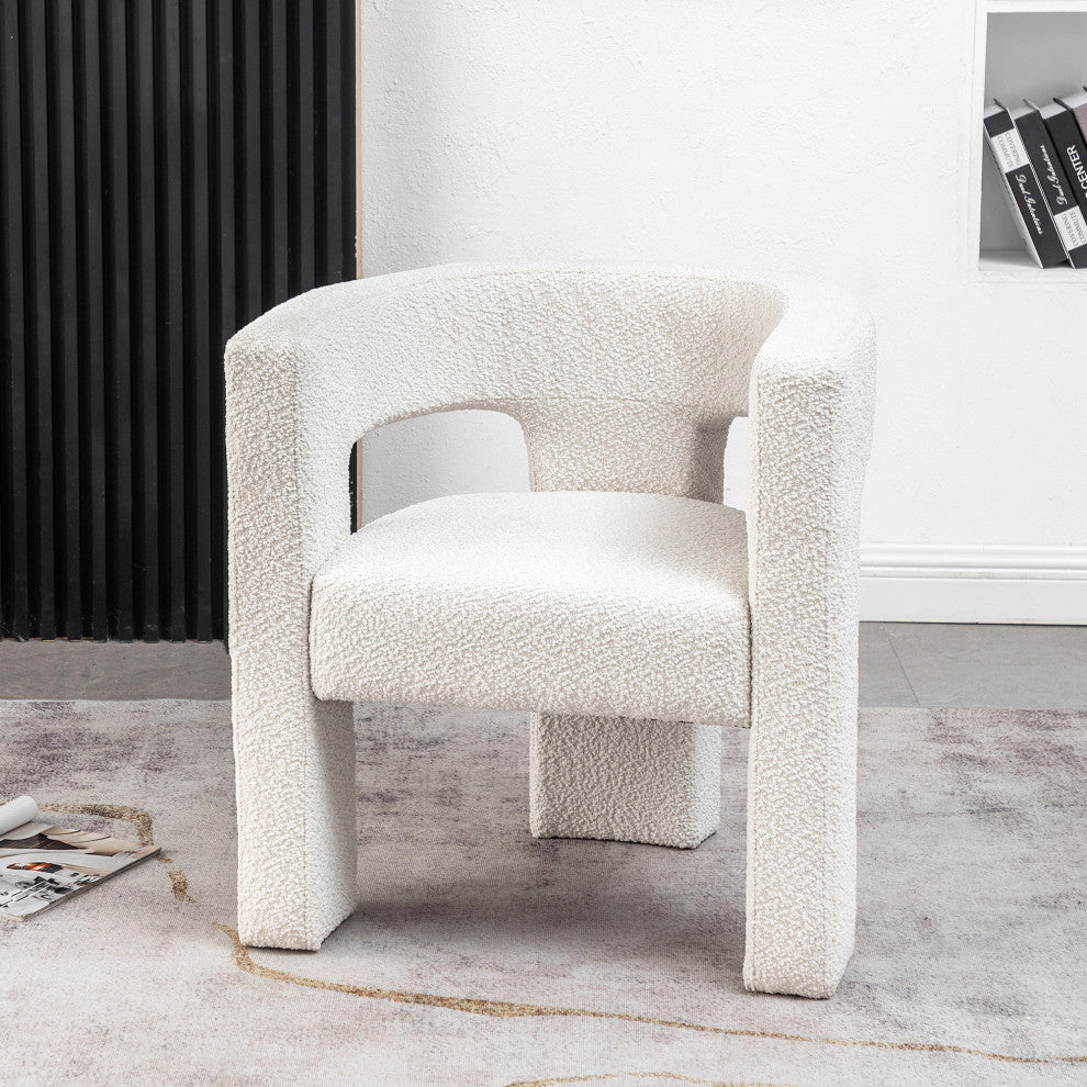 28" Wide Boucle Upholstered Square Armchair, Cream