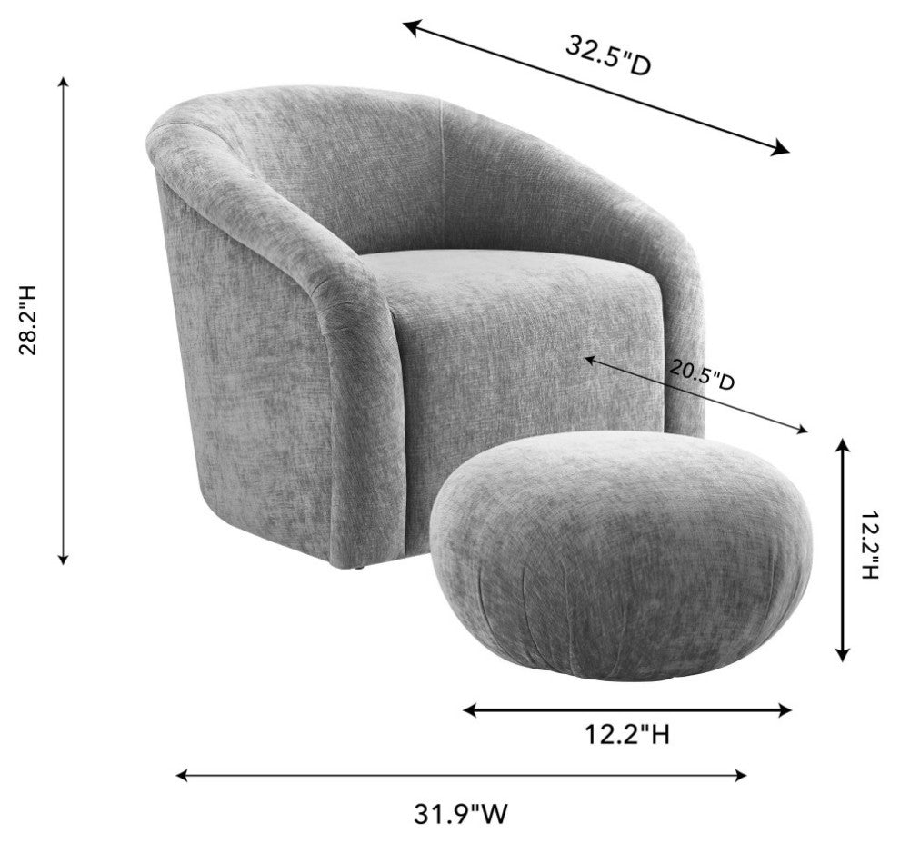 Boboli Grey Chenille Chair + Ottoman Set - Grey