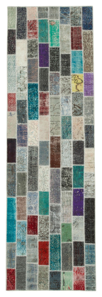 Rug N Carpet - Handmade Turkish 3' 1" x 10' 0" Colorful Patchwork Runner Rug