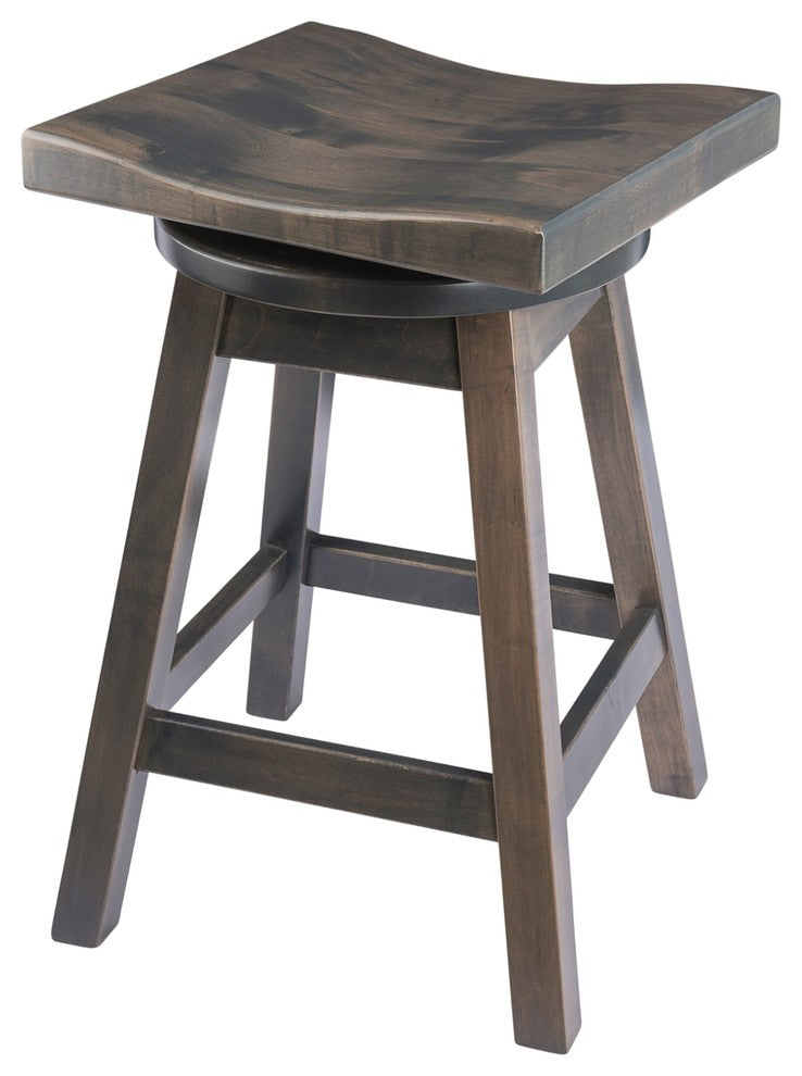 Rustic Swivel Saddle Stool, Maple Wood, Antique Slate, Bar Height, 30"