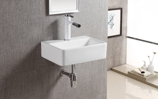 ELANTI EC1808 Porcelain Rectangular Basin Wall-Mounted Sink, White