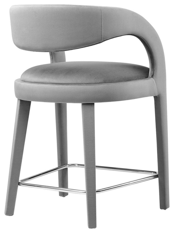 Pinnacle Performance Velvet Counter Stool Set of 2, Gray Silver