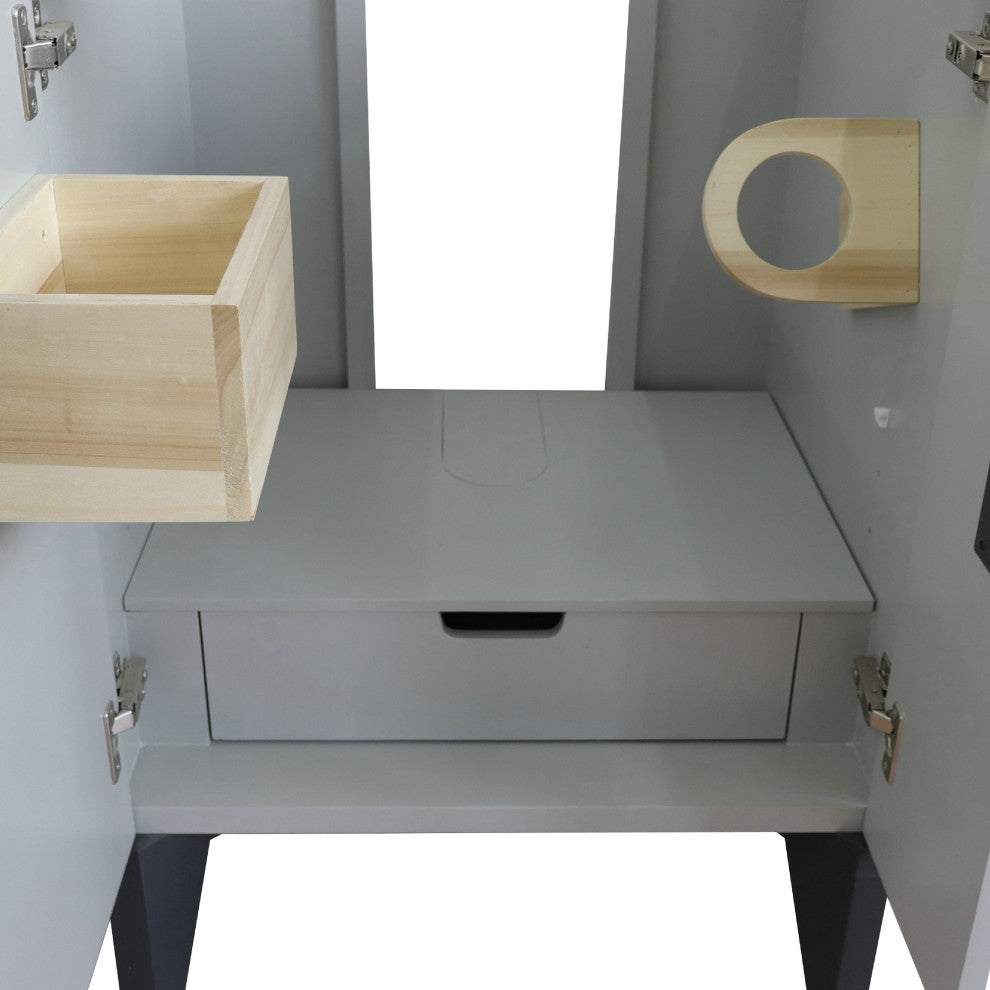 25" Single Sink Vanity, Light Gray Finish With Gray Granite And Oval Sink
