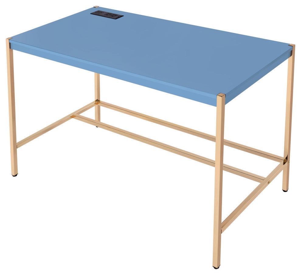 Midriaks Writing Desk WithUSB, Navy Blue and Gold Finish
