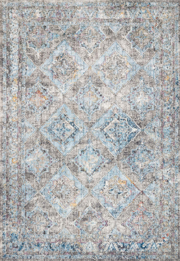 Polyester Pile Dante Area Rug by Loloi II, Granite/Light Blue, 9'6"x13'3"