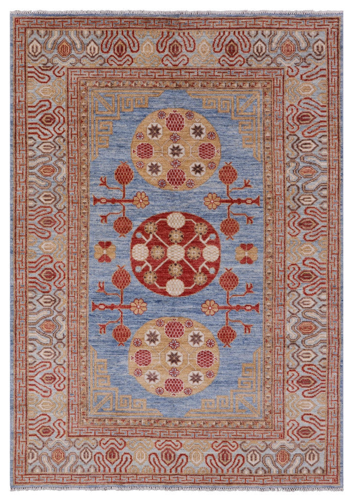 6' 3" X 9' 1" Khotan Hand-Knotted Wool Rug Q4424