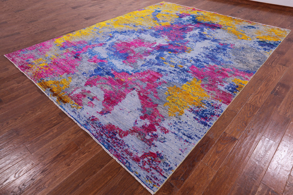 9' 0" X 11' 7" Abstract Hand Knotted Wool and Silk Rug Q11858