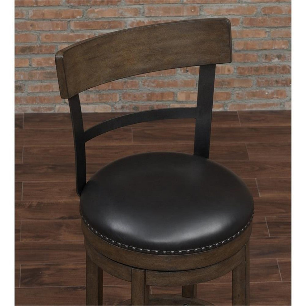 Home Square 2 Piece 26" Height Swivel Bar Stool Set in Washed Brown and Black