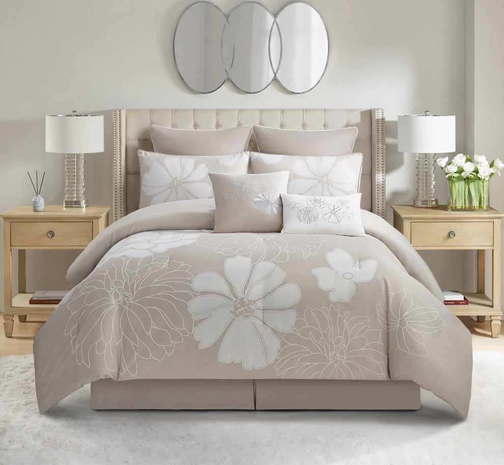 Viera 8 Piece Comforter Set, Taupe, King