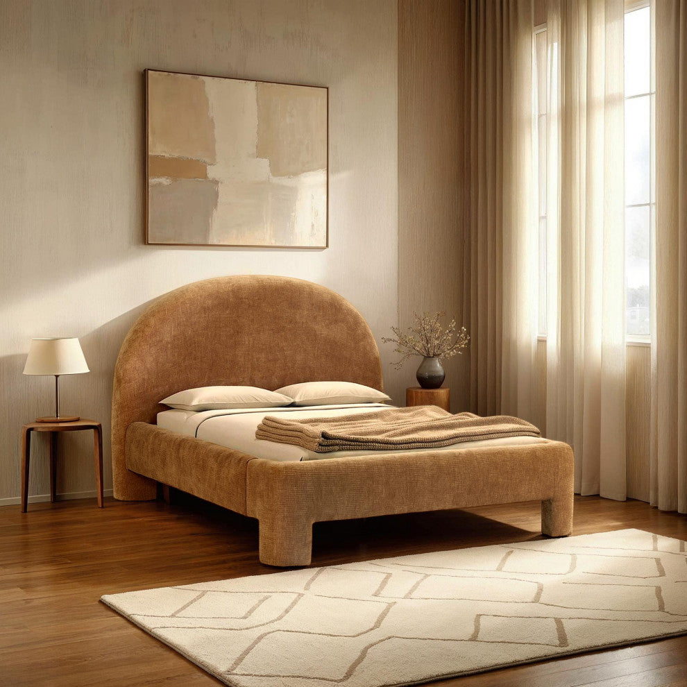 Nina Upholstered Platform Bed, Brown, King