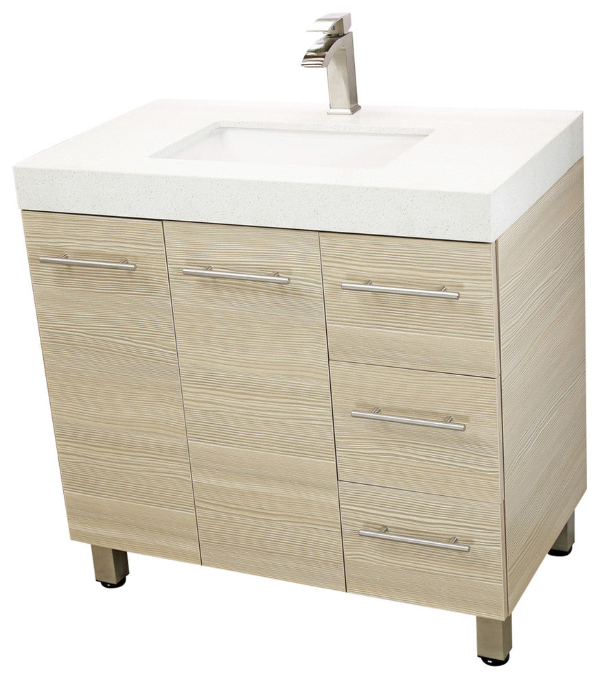 Windbay 36" Free Standing Vanity, Tan, White Integrated Sink and Countertop