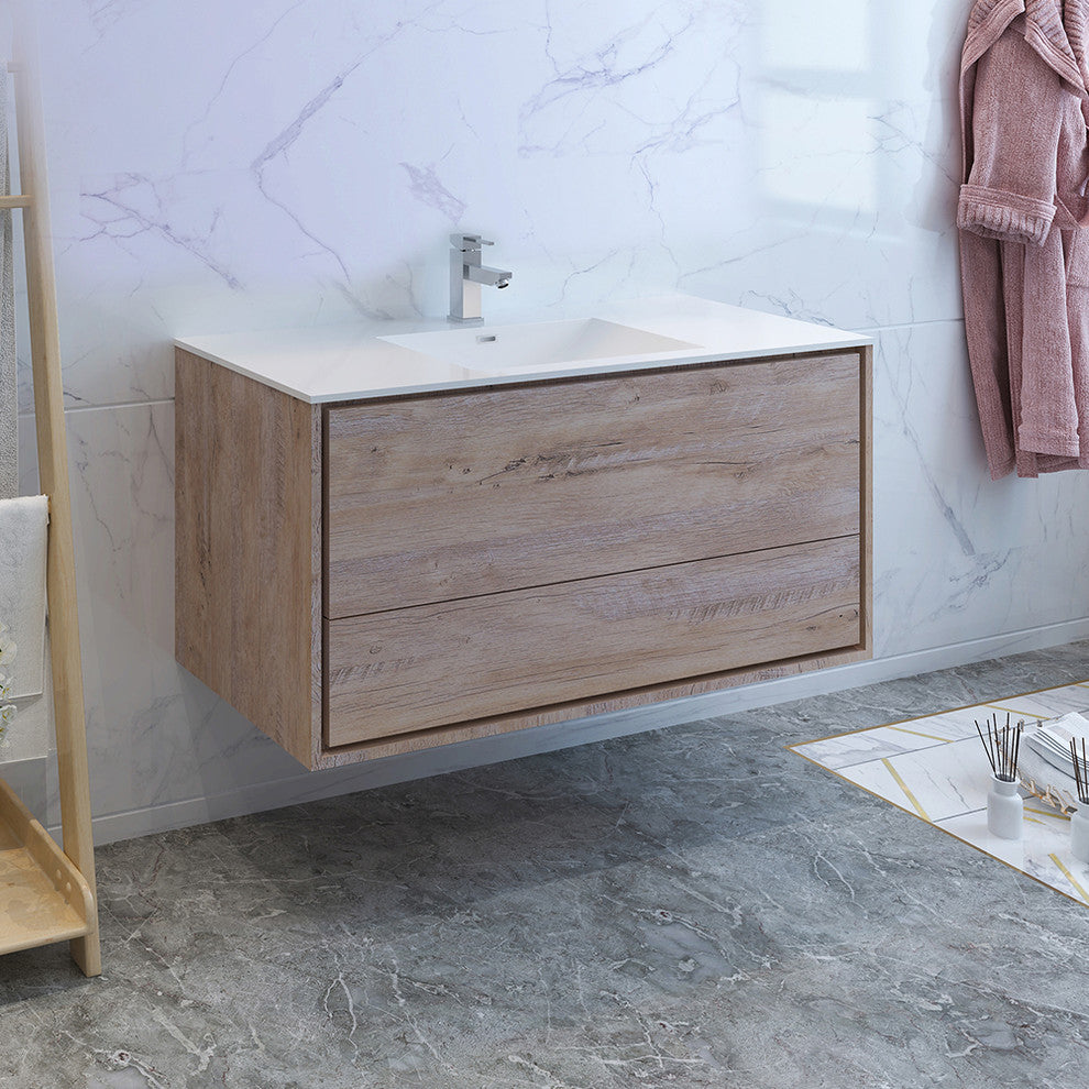Fresca Catania 48" Natural Wood Wall Hung Cabinet With Integrated Sink