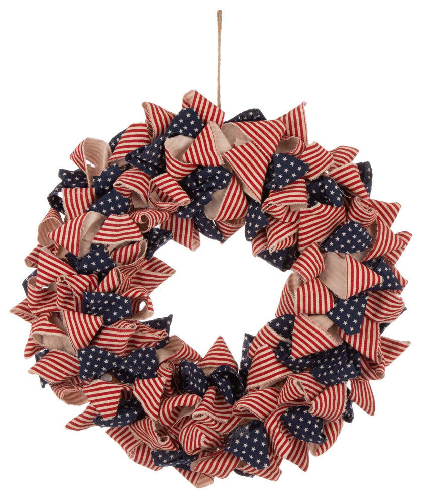 19"D Fabric Patriotic/Americana Stripes and Stars Wreath