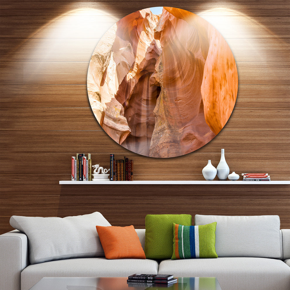 Antelope Canyon Sandstone, Landscape Photo Round Metal Wall Art, 11"