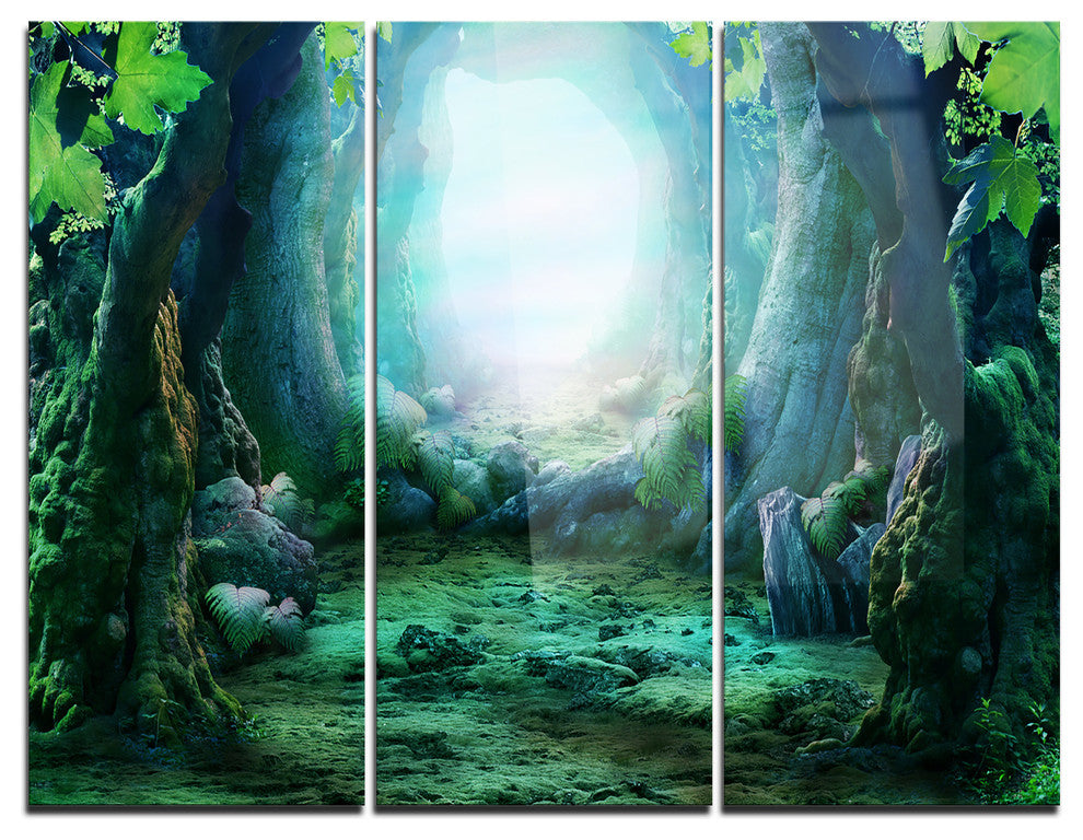 "Romantic Blue Forest View" Photo Metal Wall Art, 3 Panels, 36"x28"