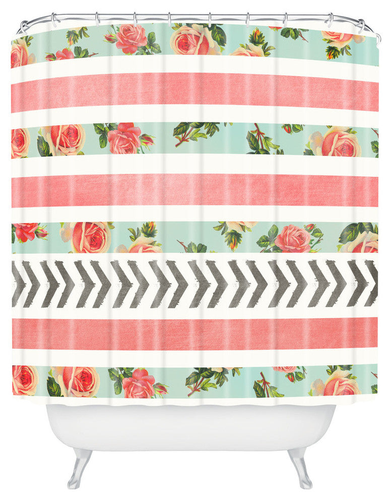 Allyson Johnson Floral Stripes And Arrows Shower Curtain