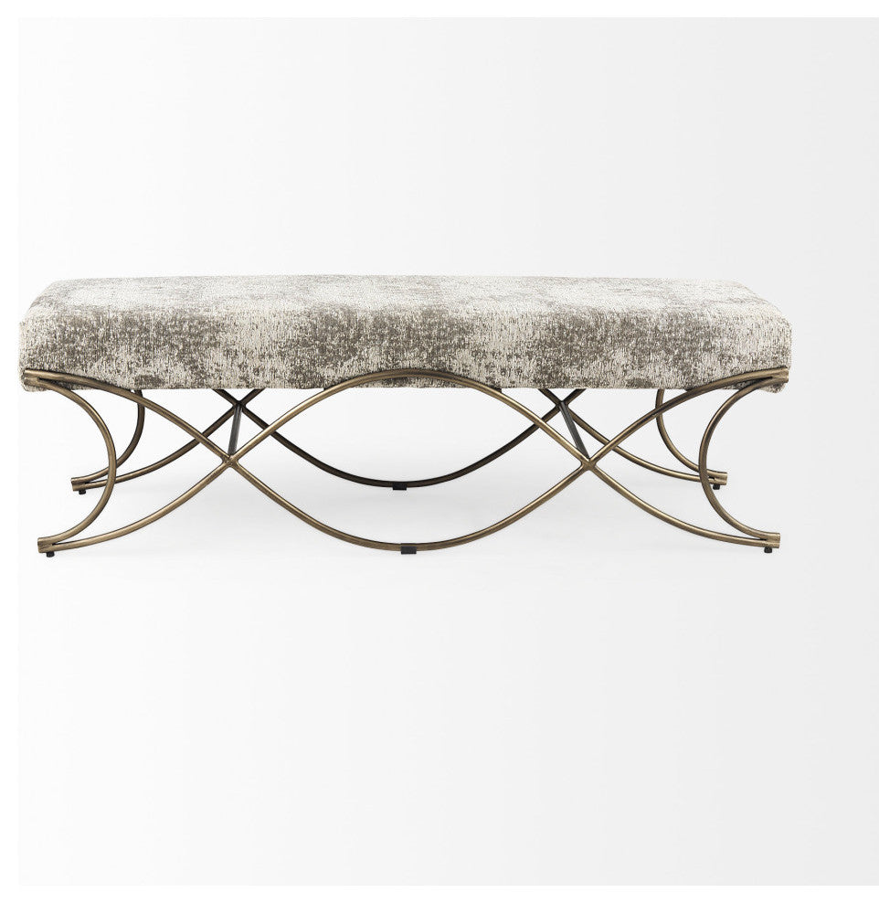 Ayla Light and Dark Gray Fabric Seat With Antique Gold Metal Frame Bench
