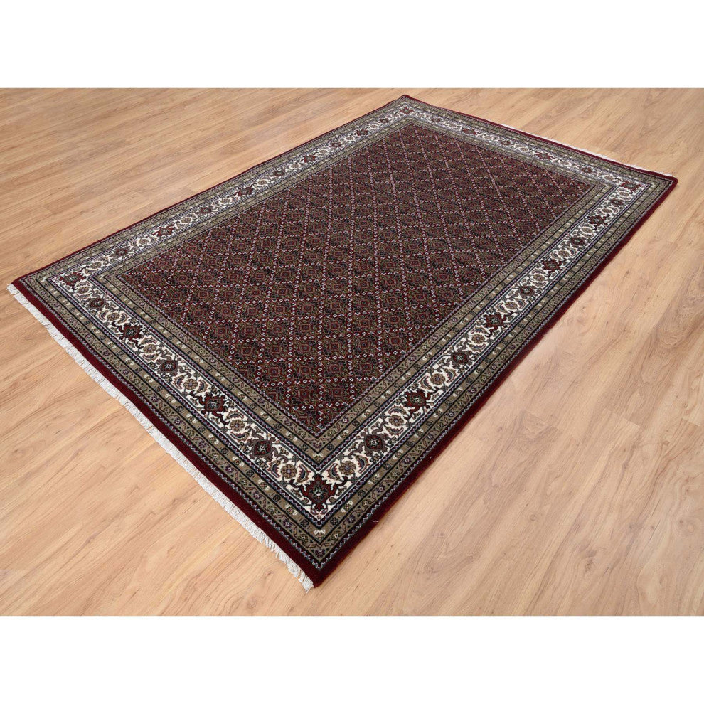 Red Herrita Hand Knotted 175 KPSI Wool and Silk Oriental Rug, 5'9"x8'9"