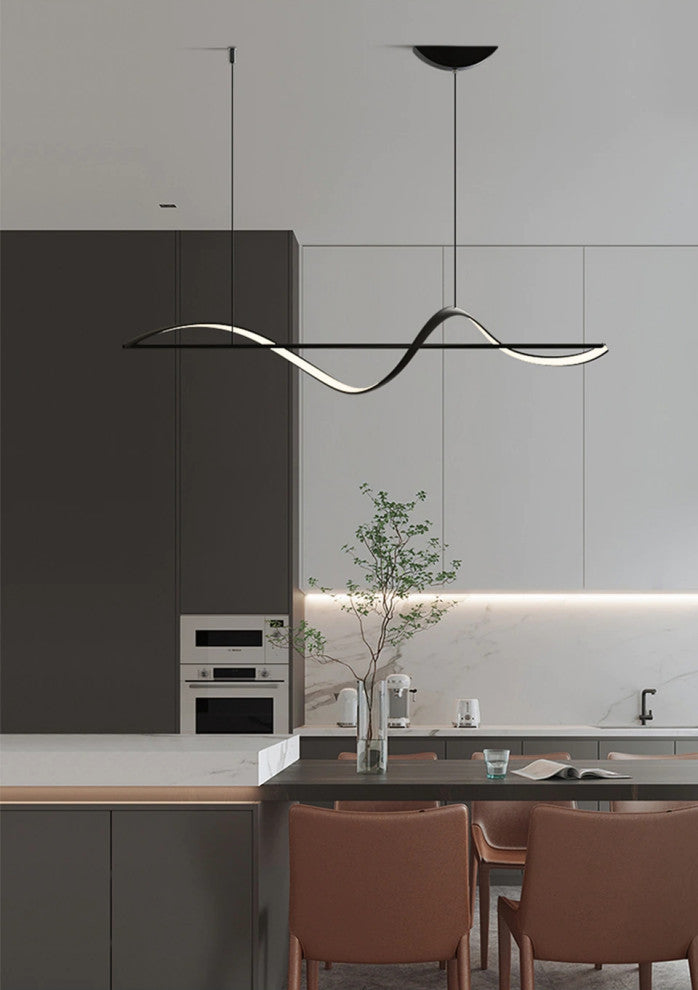 Carros | Minimalistic Wave Design Chandelier for Dining Room, White, L63.0"