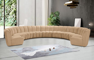 Infinity Channel Tufted Velvet Modular Chair, Camel, 9 Piece