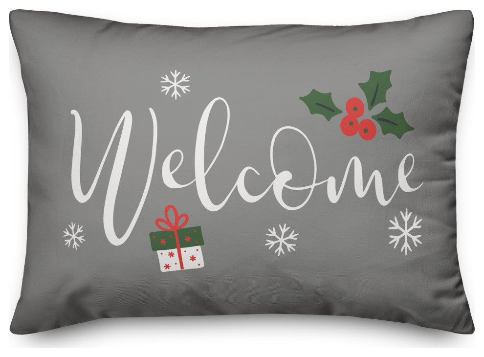Gray Welcome 20x14 Spun Poly Pillow