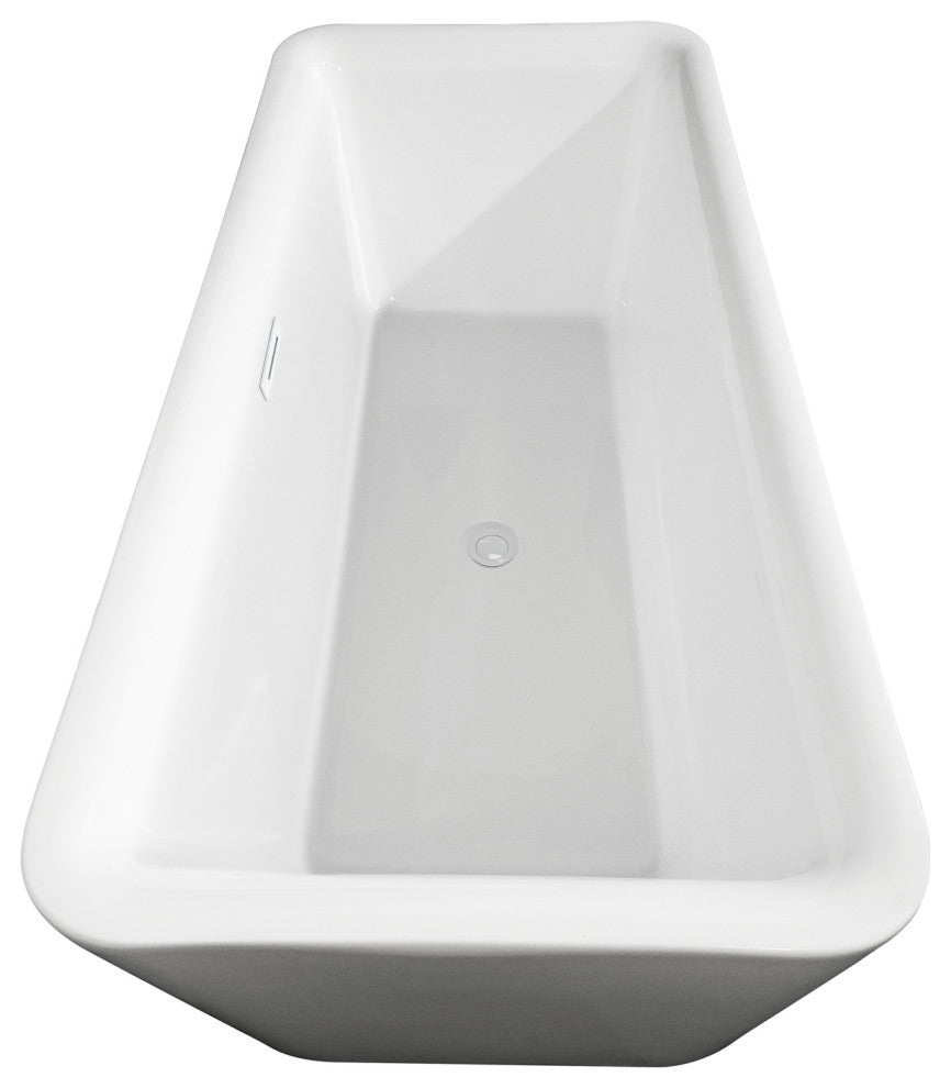 Emily 69" Freestanding White Bathtub, Shiny White Drain