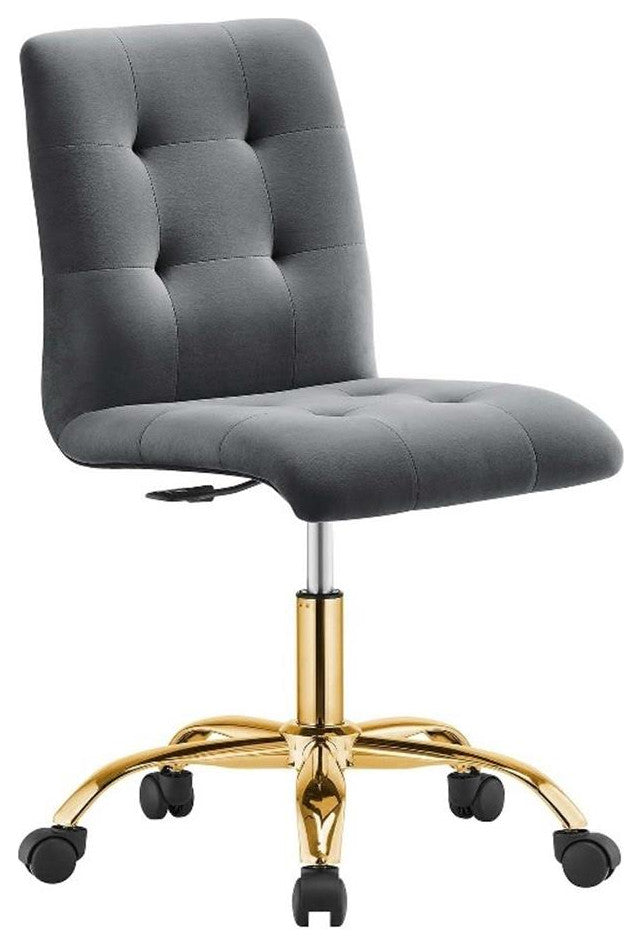 Prim Armless Performance Velvet Office Chair, Gold Gray