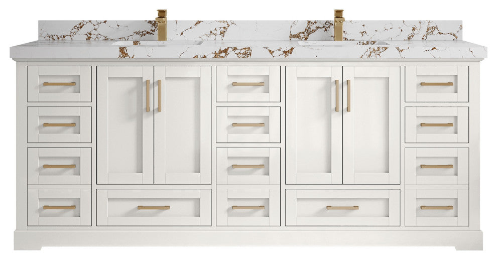 Boston 84" Double Sink Bath Vanity in Alabaster 2" Viola Brown