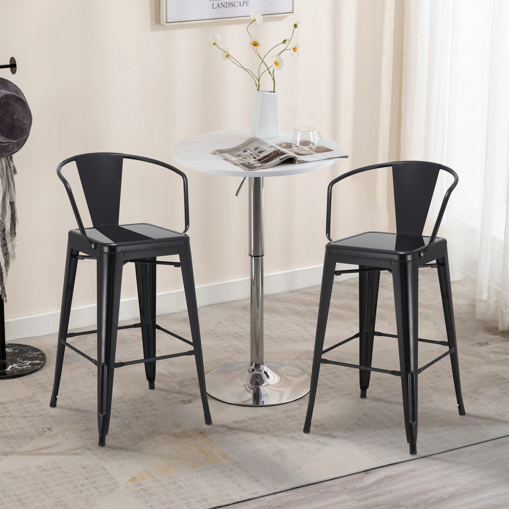 Set of 2 Industrial Splat Back Steel Bar Stools, Black