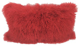 17" Red Genuine Tibetan Lamb Fur Pillow With Microsuede Backing