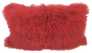 17" Red Genuine Tibetan Lamb Fur Pillow With Microsuede Backing